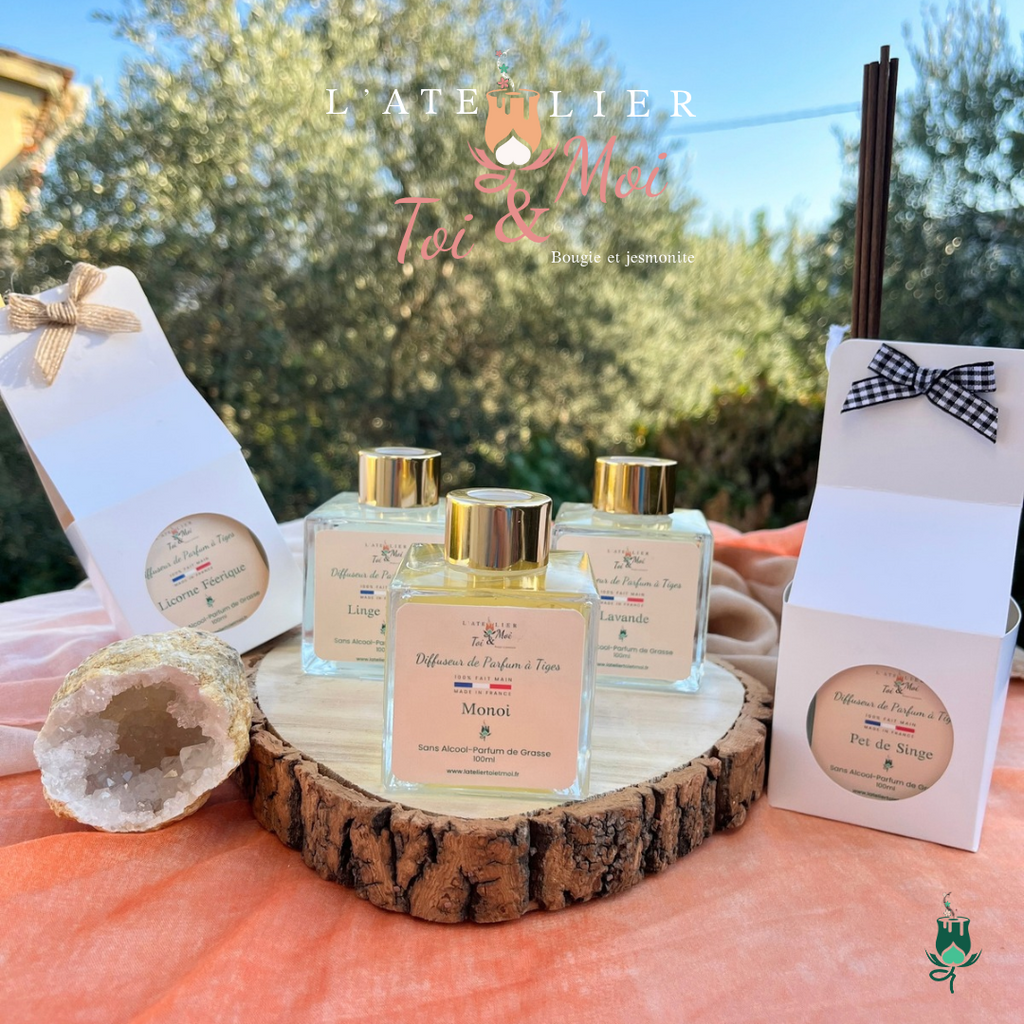 Diffuseur de parfum à tiges, fait main, 5 parfums 