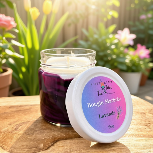 Bougie marbré fait main, parfum Lavande 