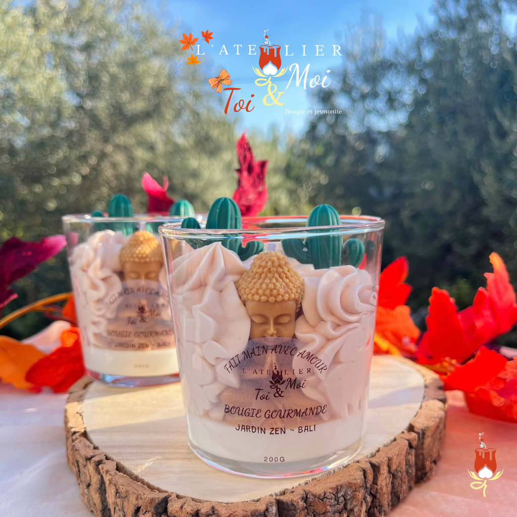 Bougie gourmande Jardin zen, au parfum relaxant Bali, faite main