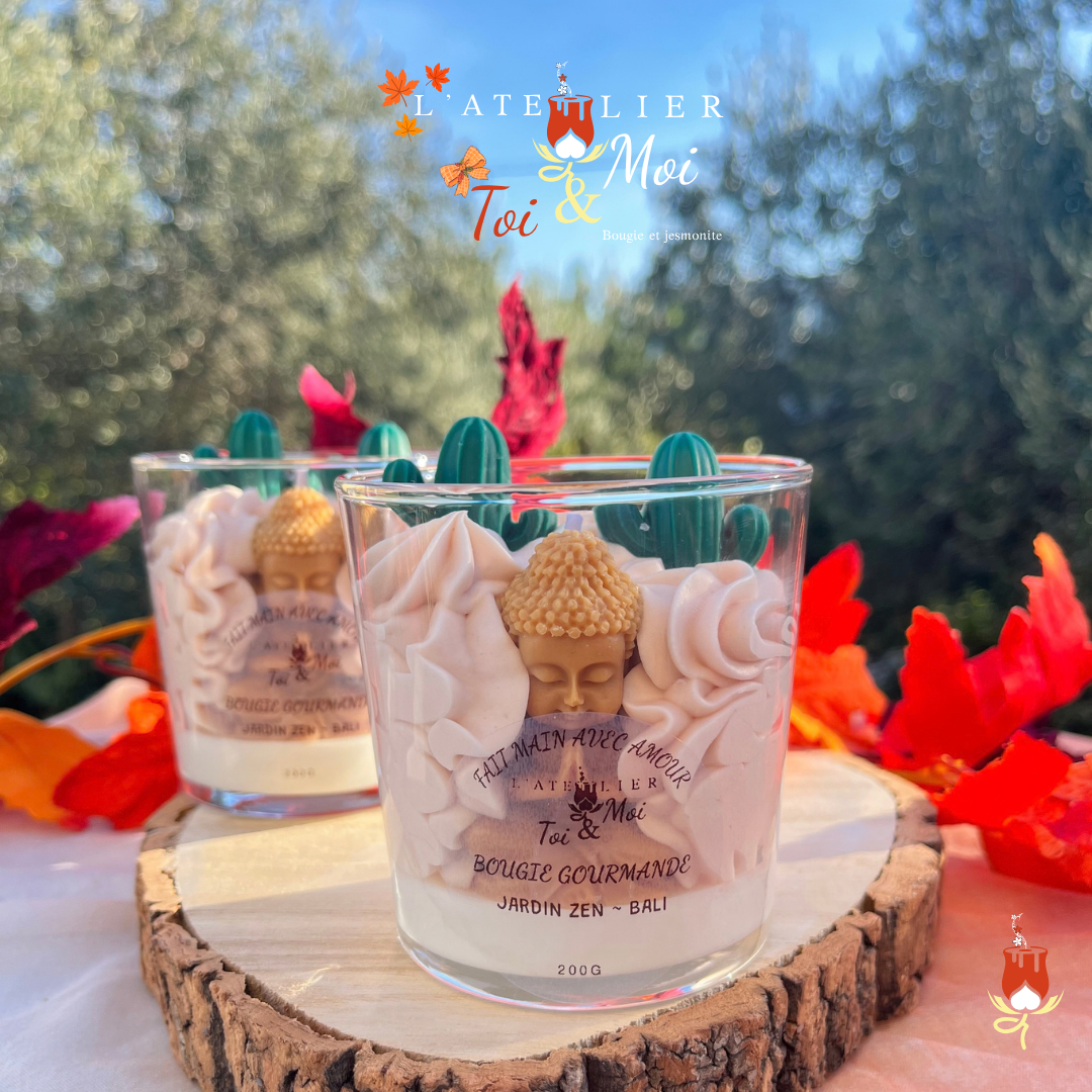 Bougie gourmande Jardin zen, au parfum relaxant Bali, faite main